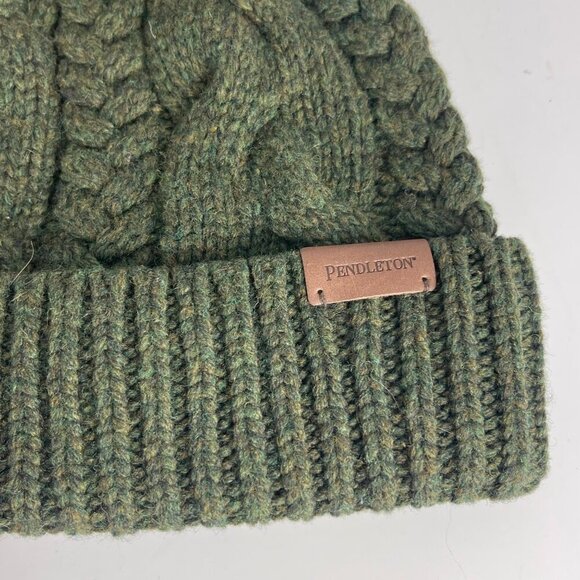 Pendleton Green Cable Knit Hat with Faux Fur Pom Pom – One Size - Picture 5 of 7